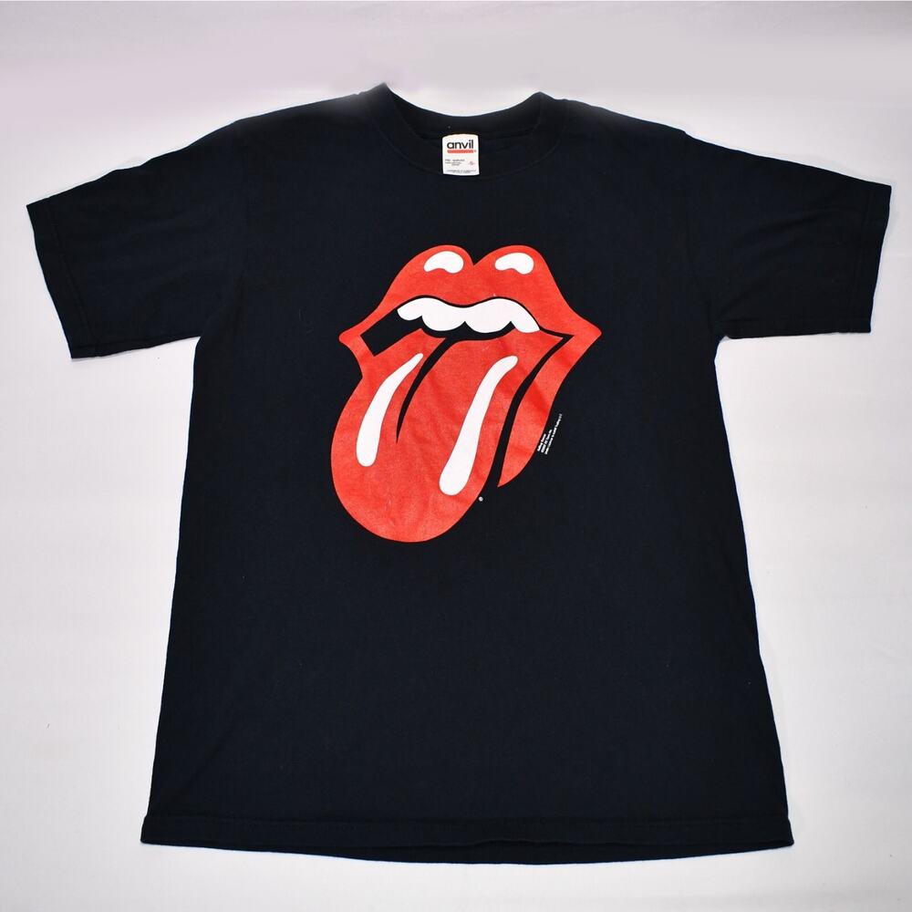 Vintage Mens Small Black The Rolling Stones Mouth 2002 Tour Anvil Band T-Shirt